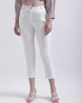 women tapered fit pleat-front trousers