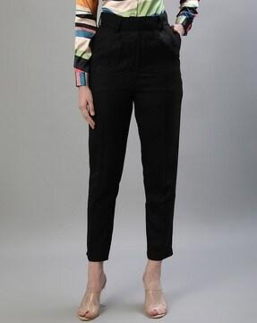 women tapered fit pleat-front trousers