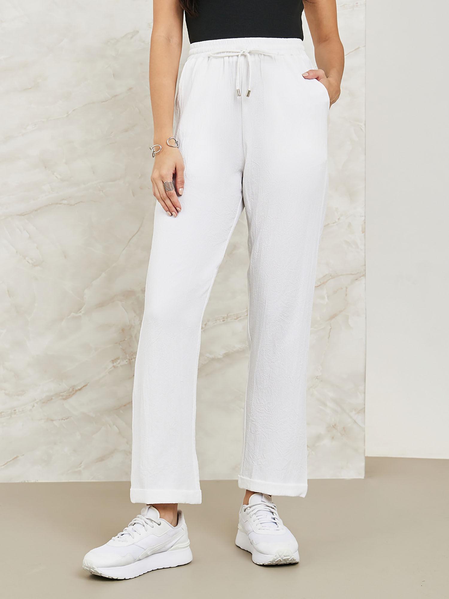 women tapered fit straight length pants off white