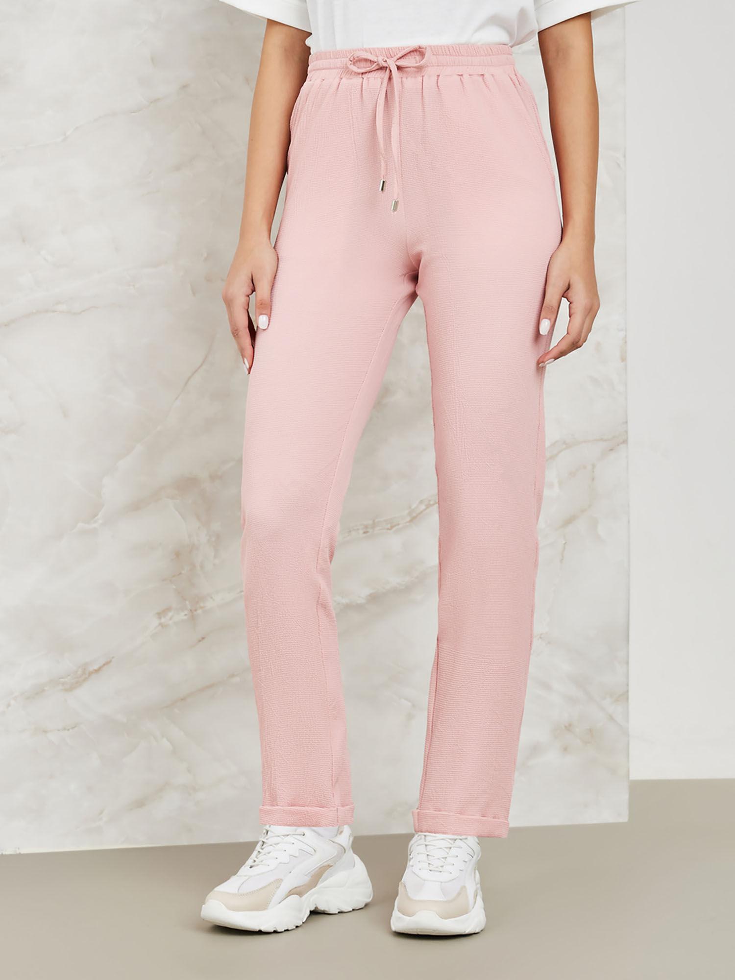 women tapered fit straight length pants pink