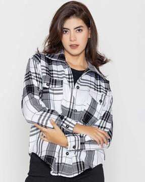 women tartan checked oversized fit shirt