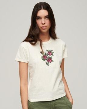 women tattoo embroidered slim fit t-shirt