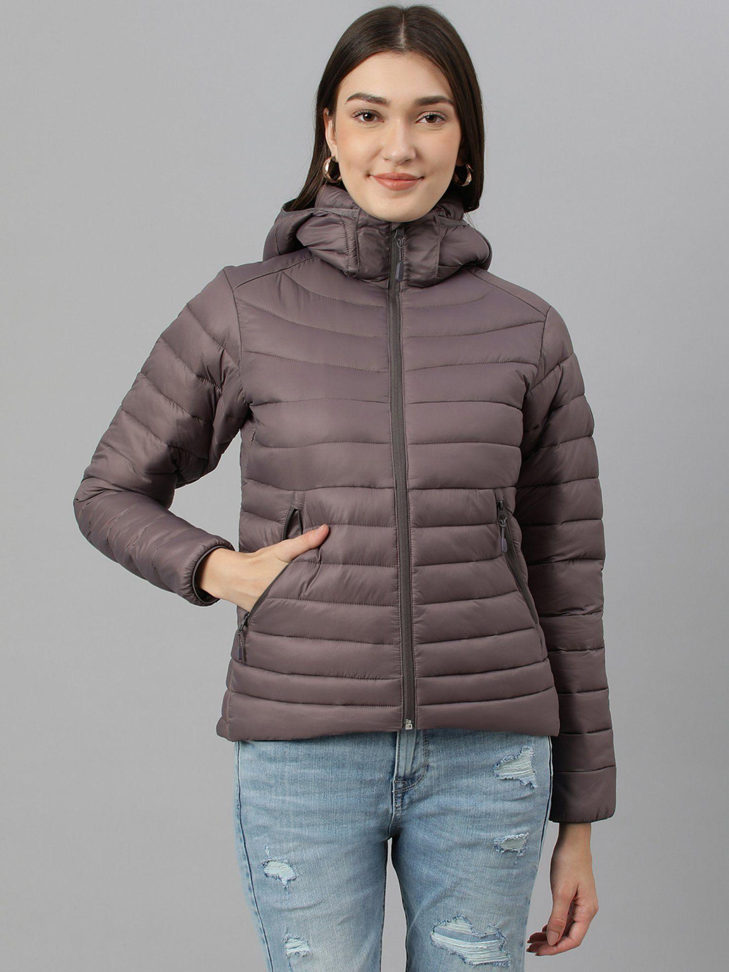 women taupe hooded jackets