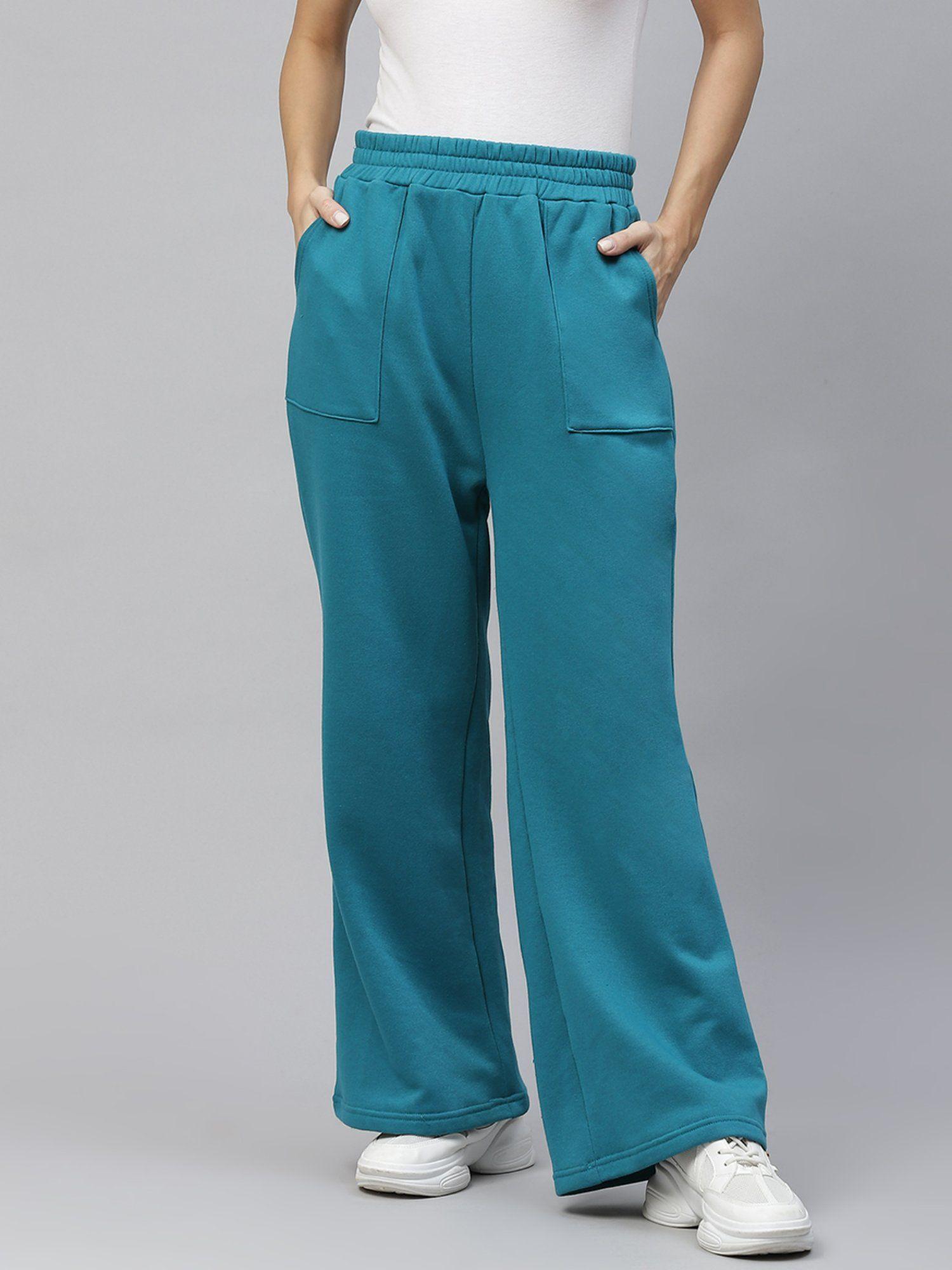 women teal blue solid sweatpants