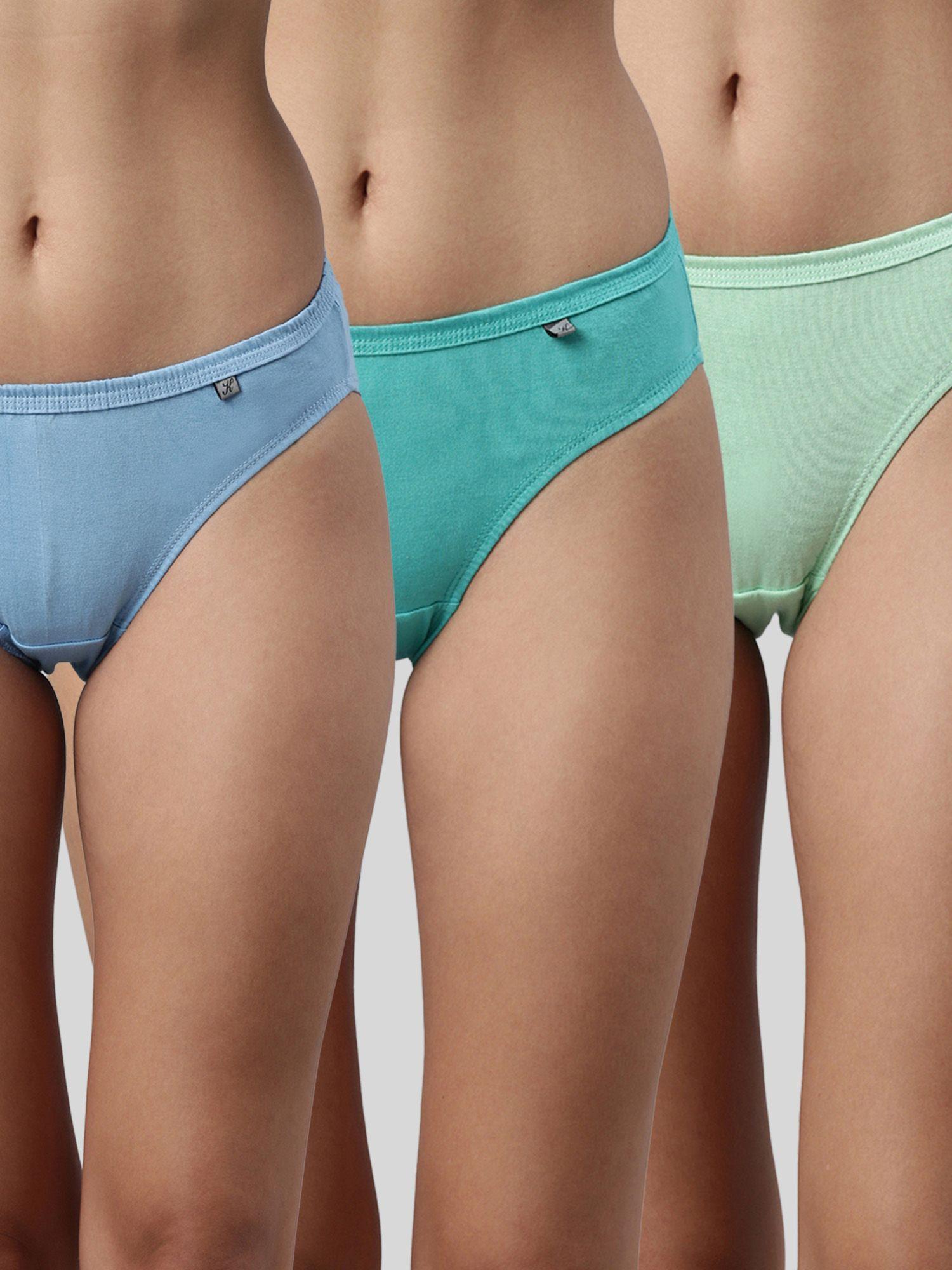 women teal green & pista green & boys blue solid cotton bikini briefs (pack of 3)