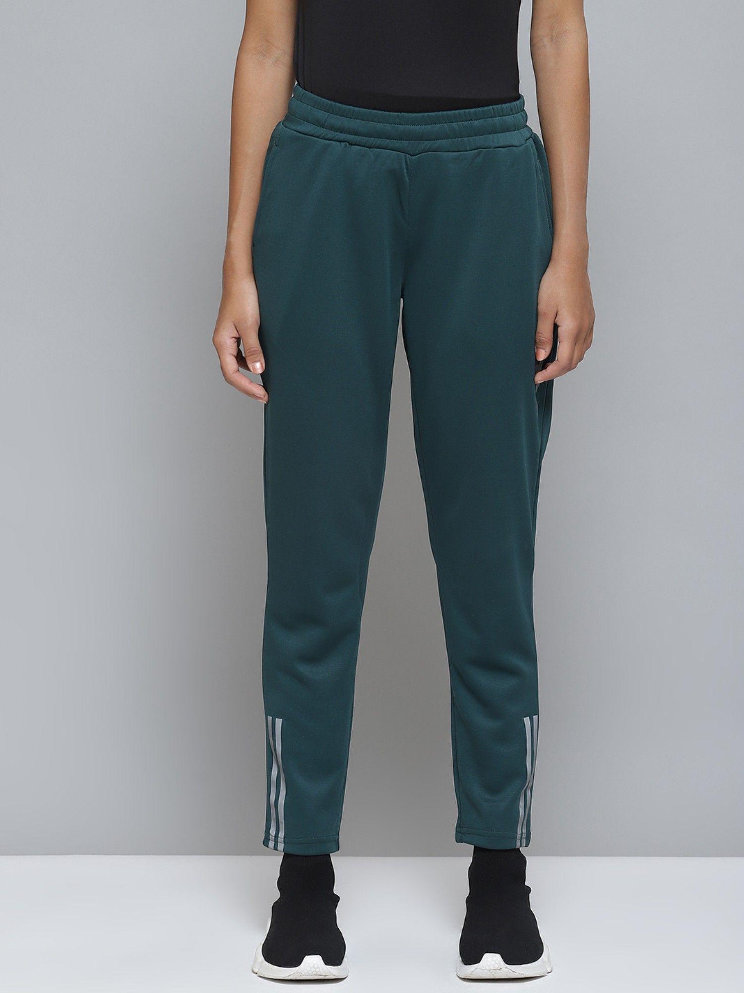 women teal green solid track pants