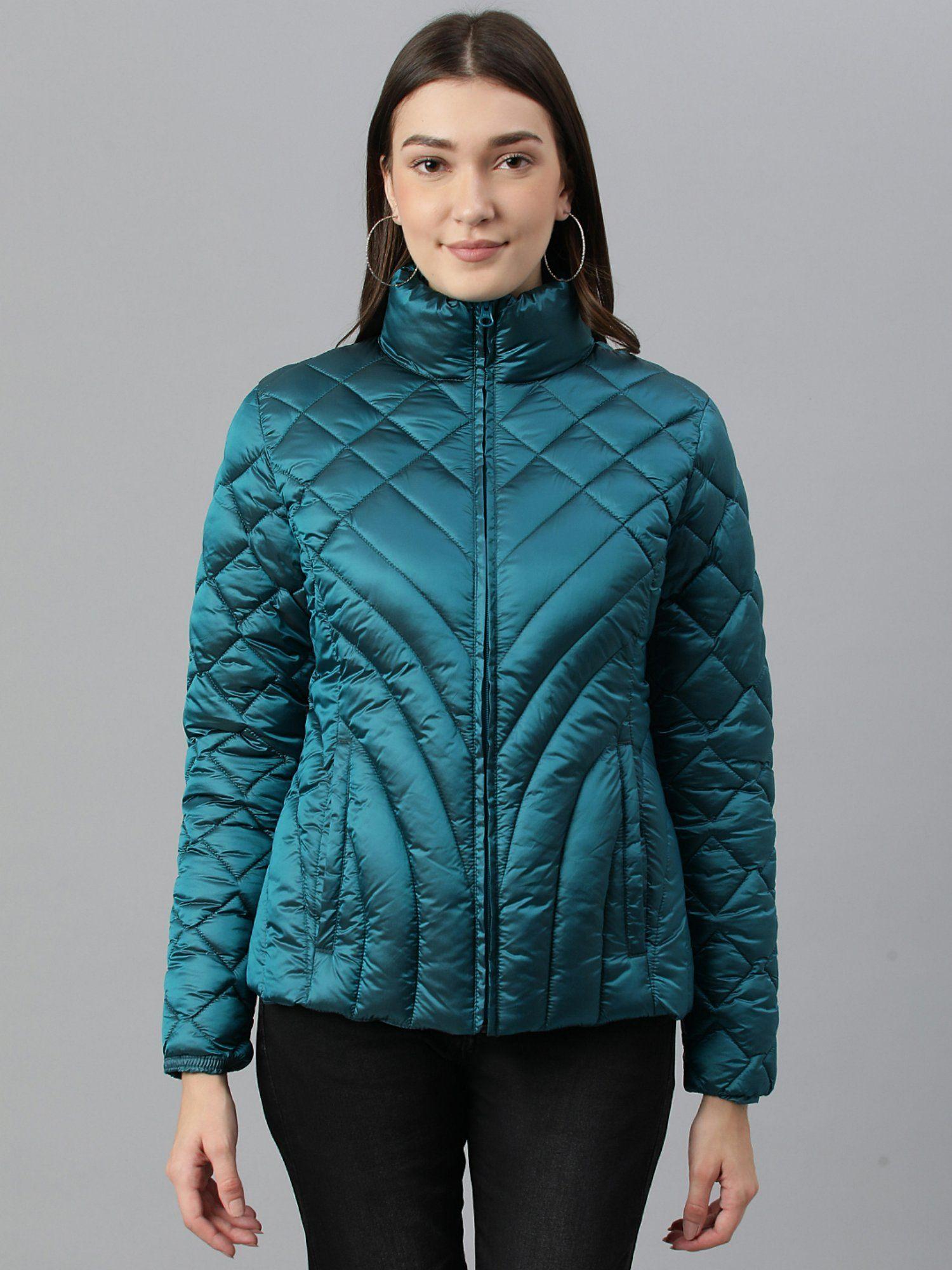 women teal high neck jackets