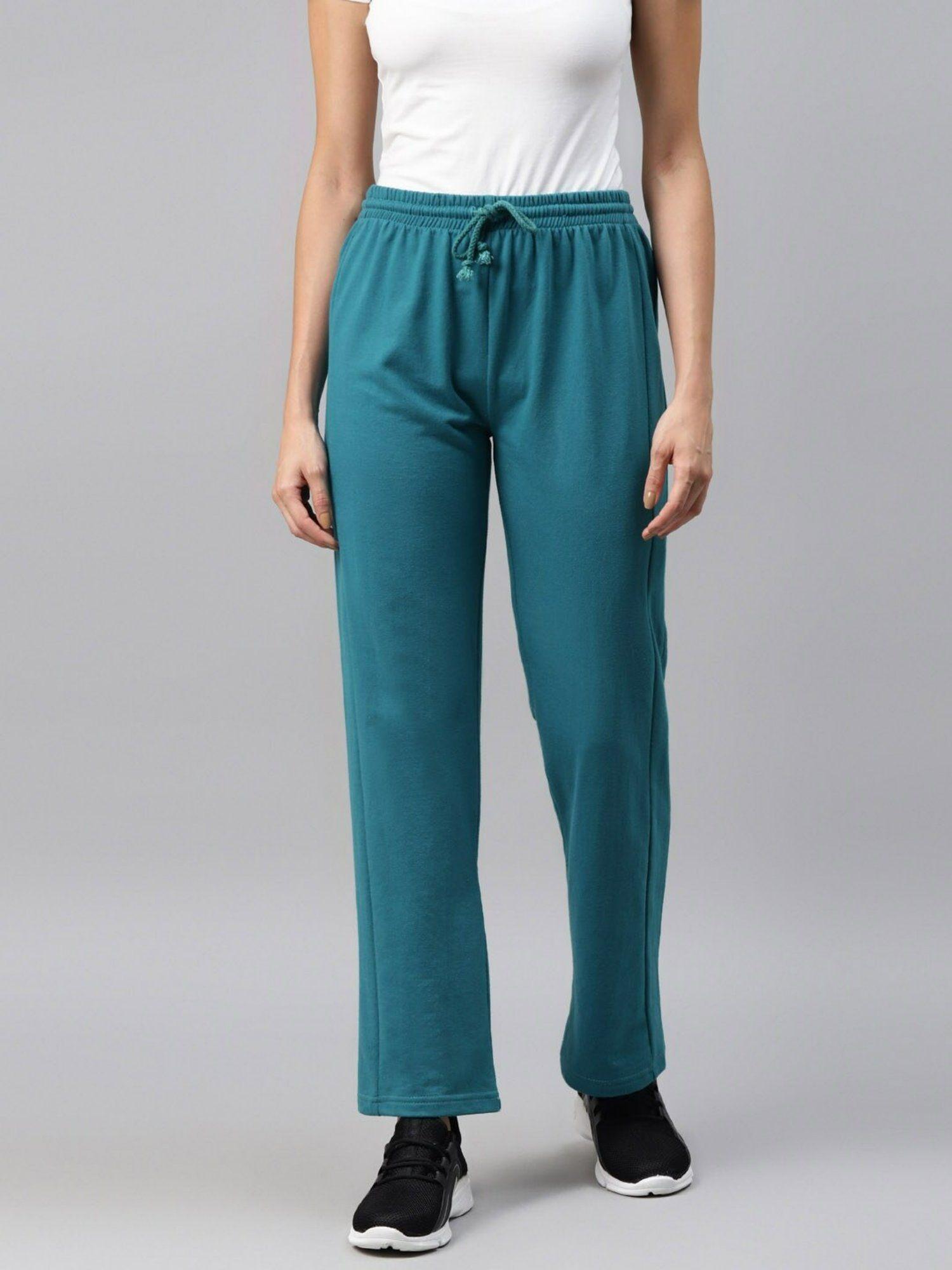 women teal solid sweatpants