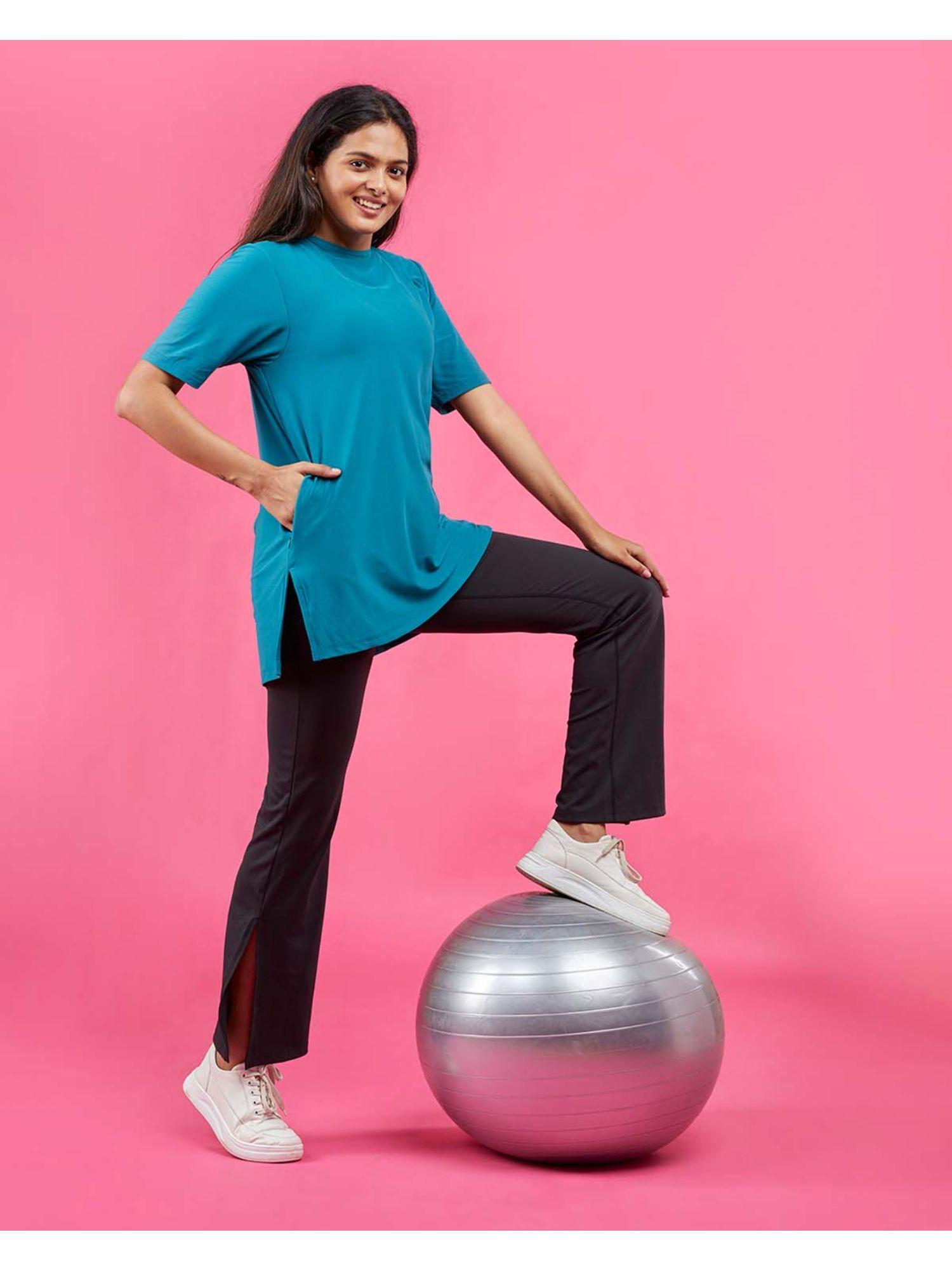 women teal the breezy kur-tee with side slit