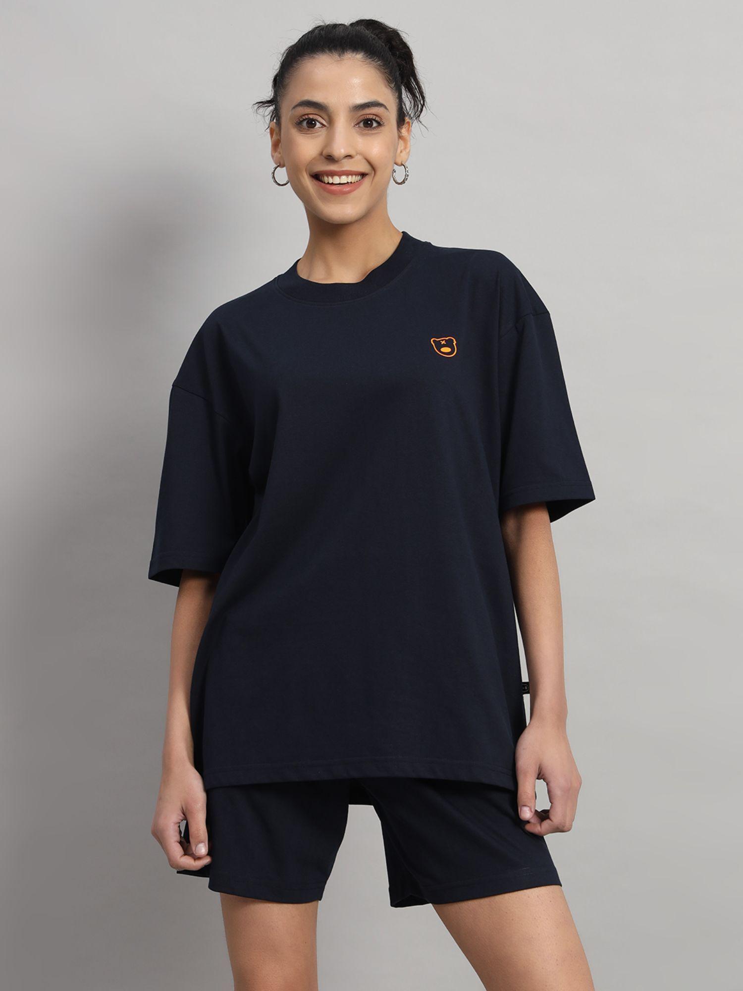 women teddy logo oversized navy t-shirt