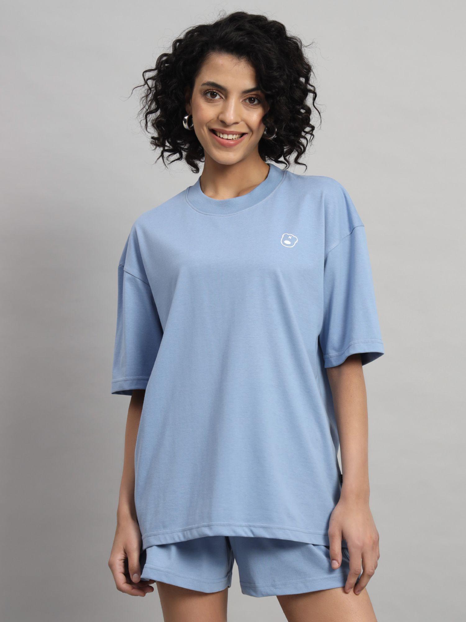 women teddy logo oversized sky blue t-shirt