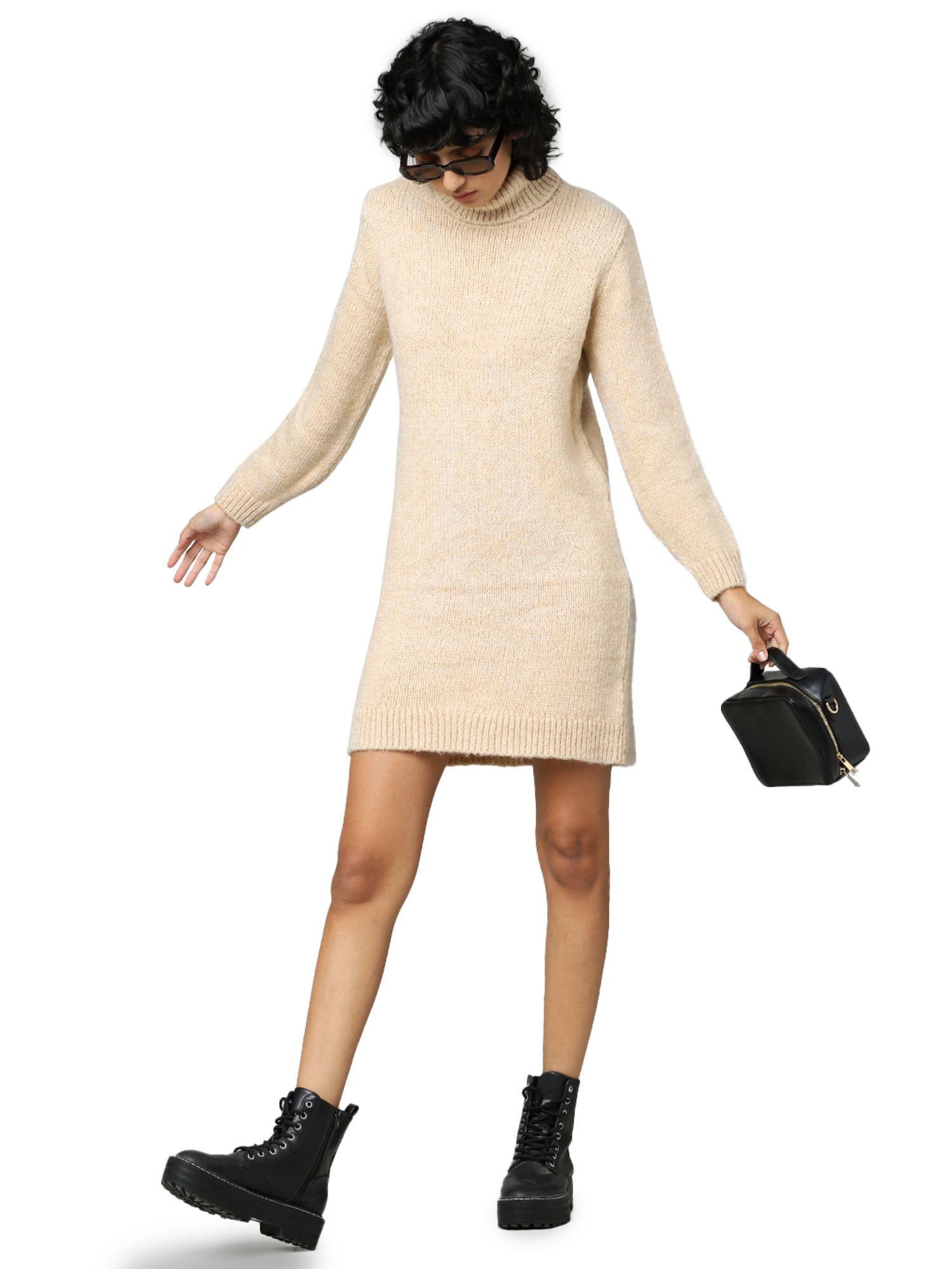 women textured beige dress