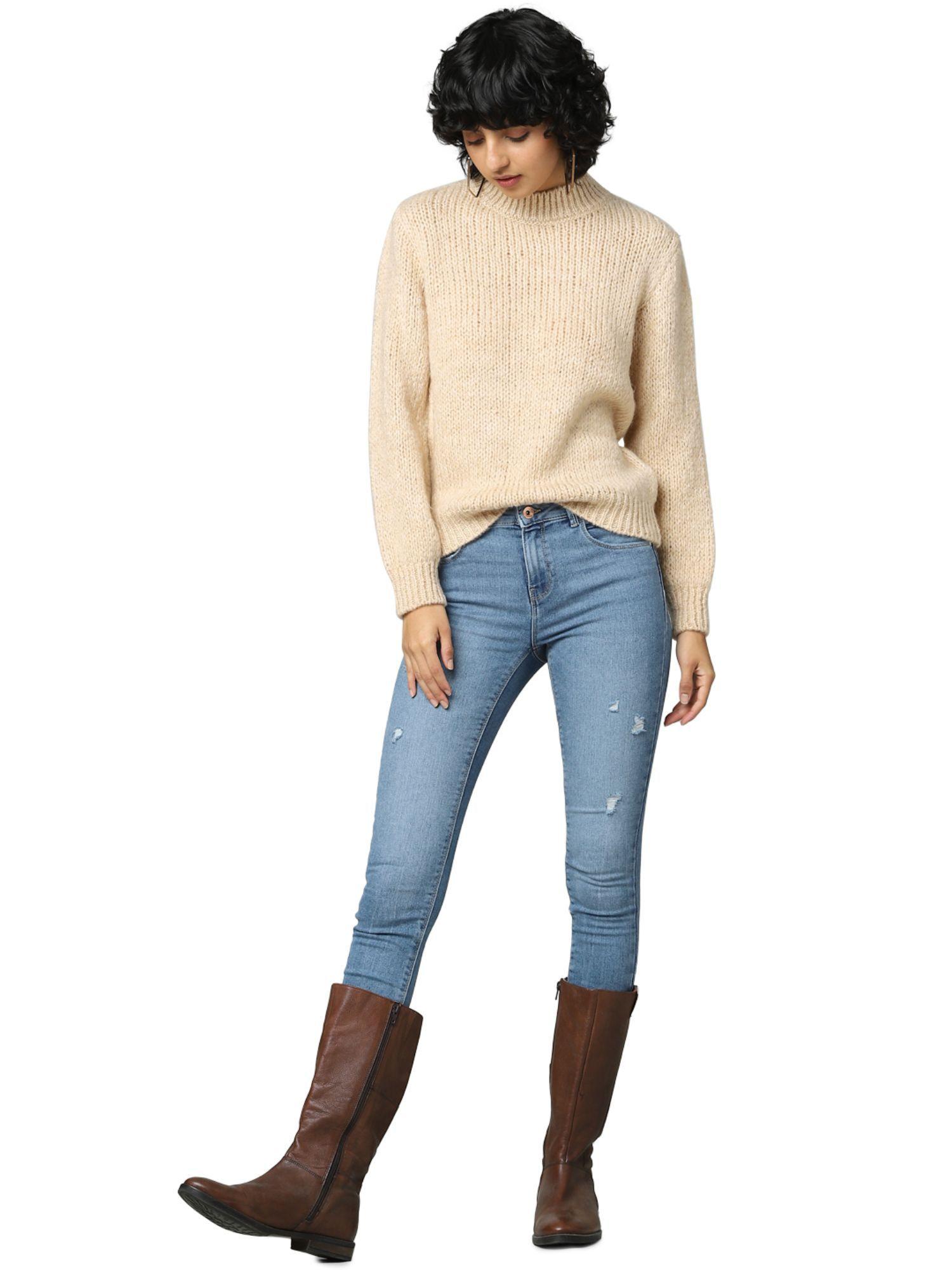 women textured beige sweater