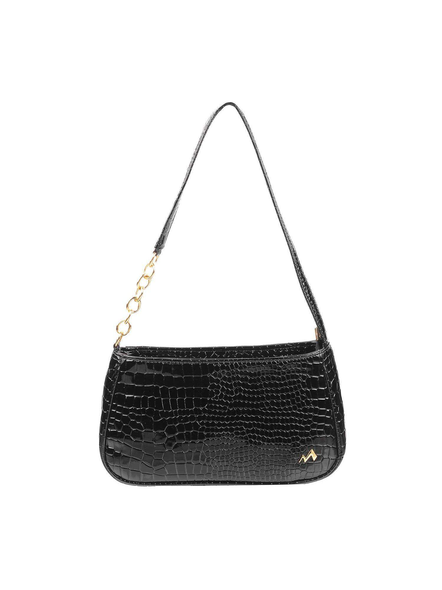 women textured black shoulder bag