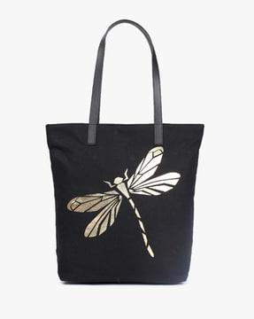 women textured black tote bag