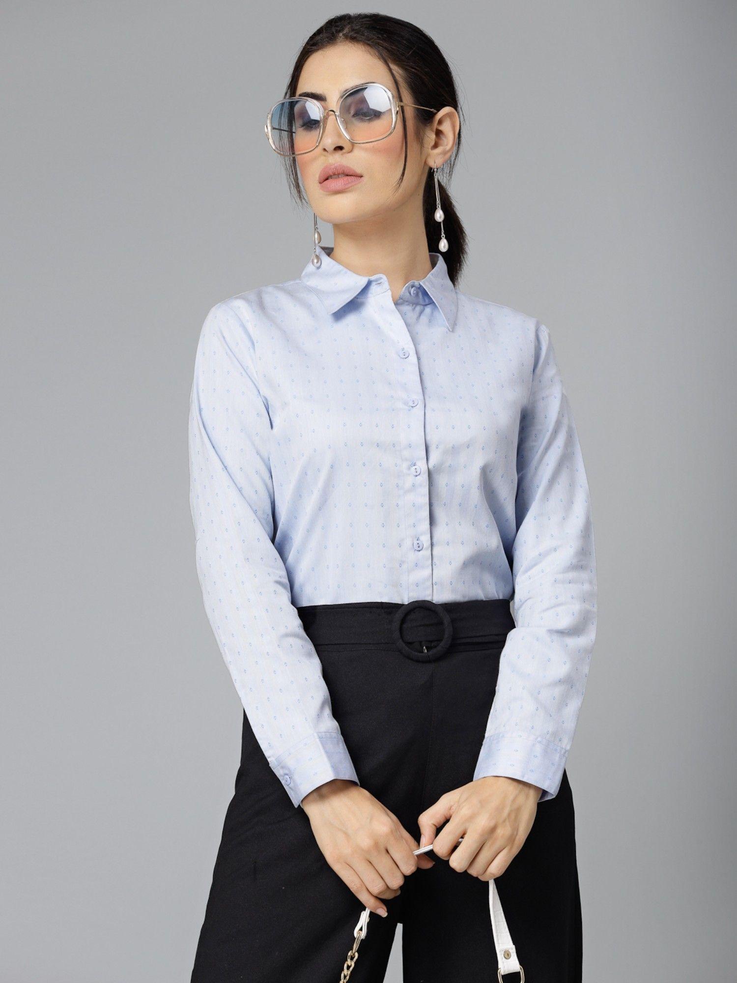 women textured blue polycotton formal shirt