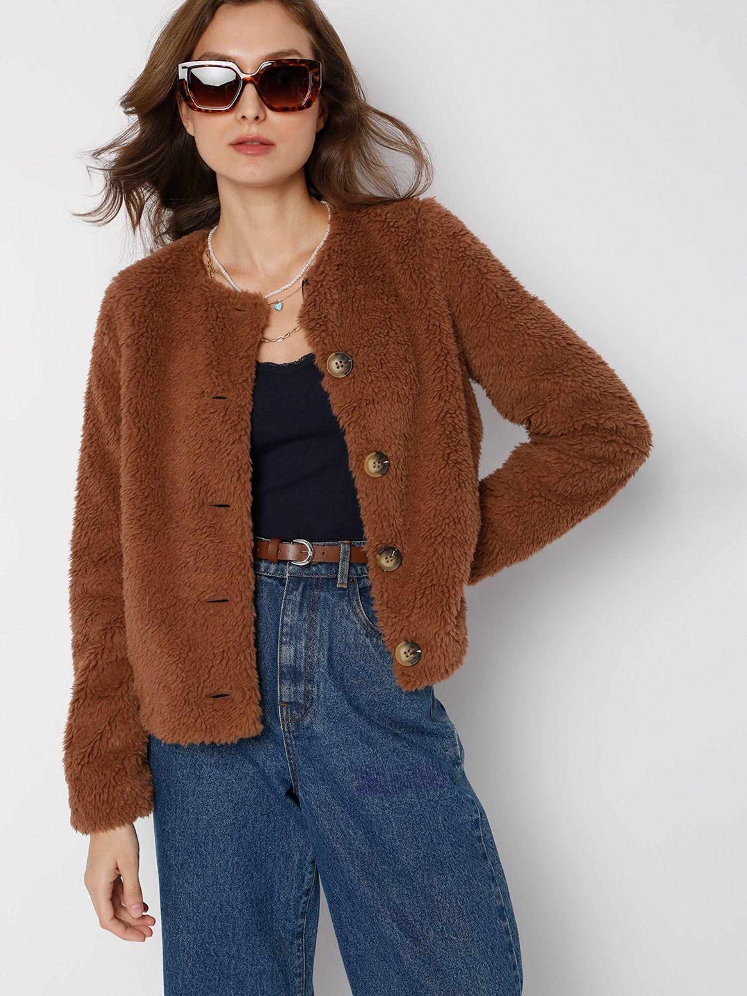 women textured brown jacket