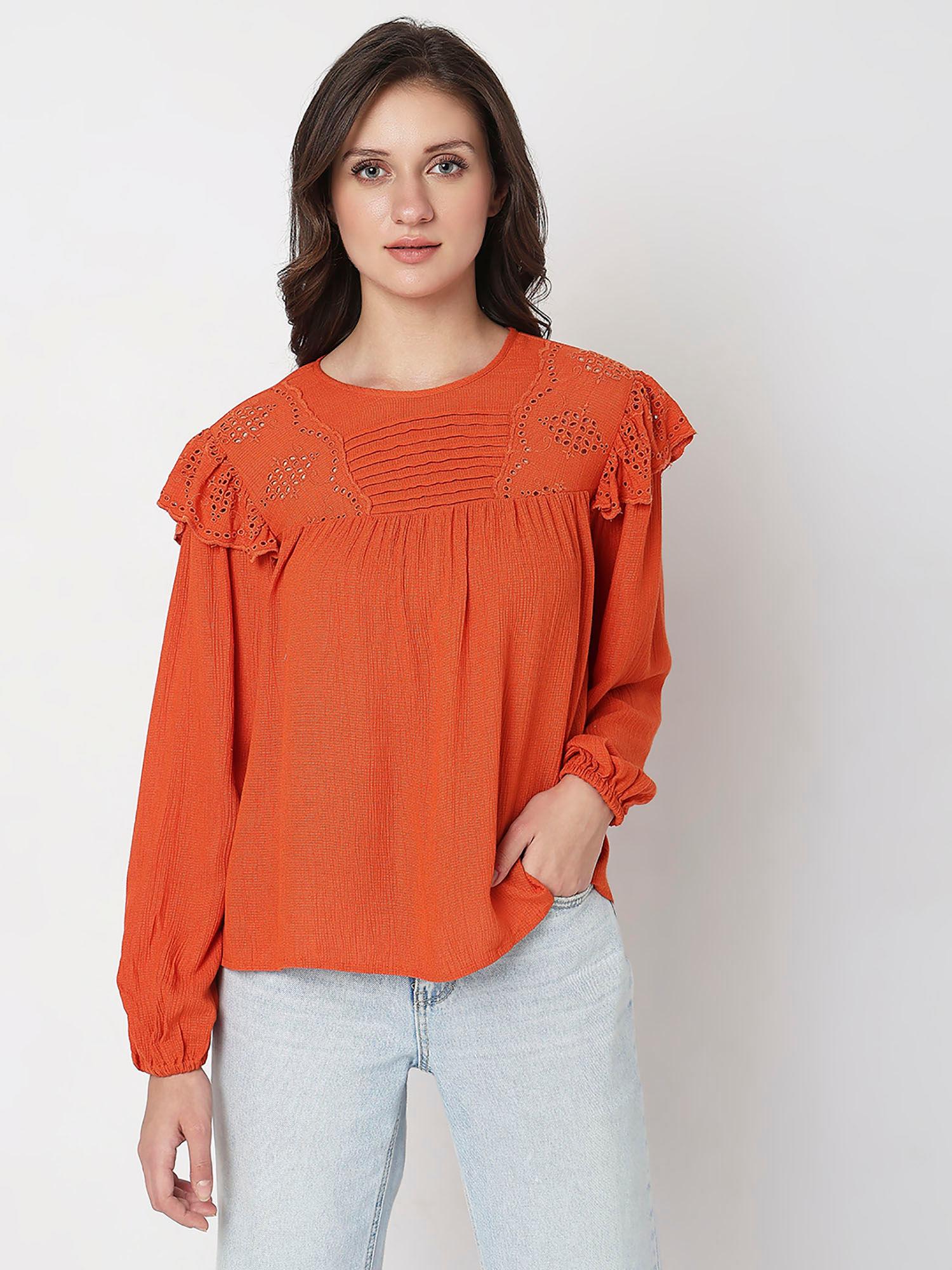 women textured casual orange top