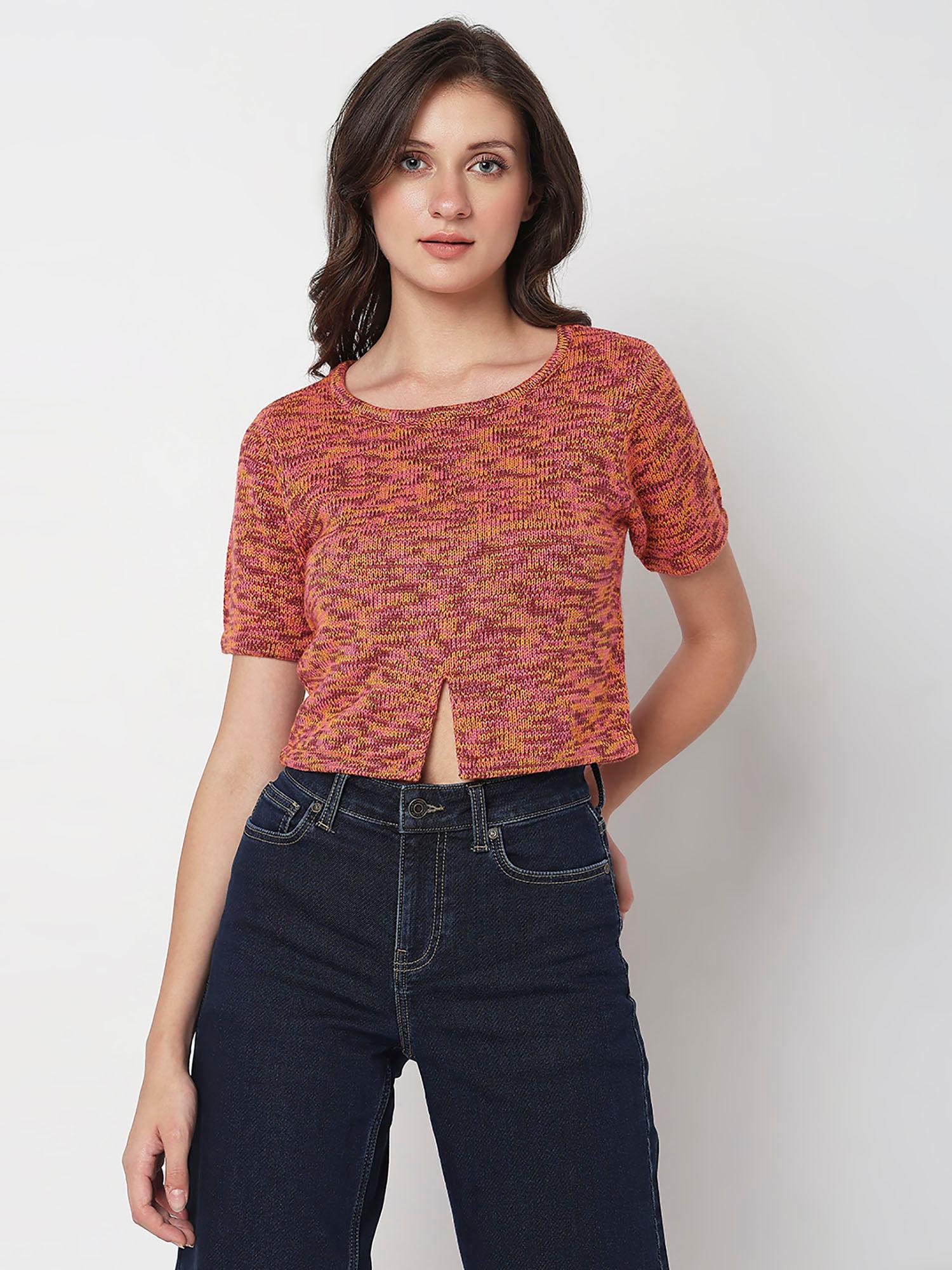 women textured casual orange top