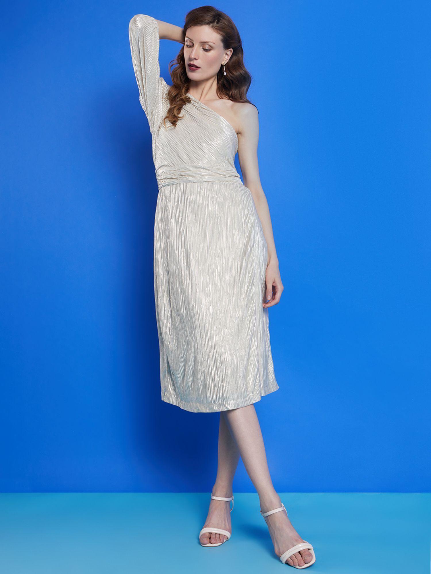 women textured cream dress