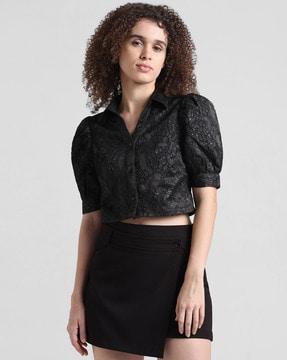 women textured crop shirt