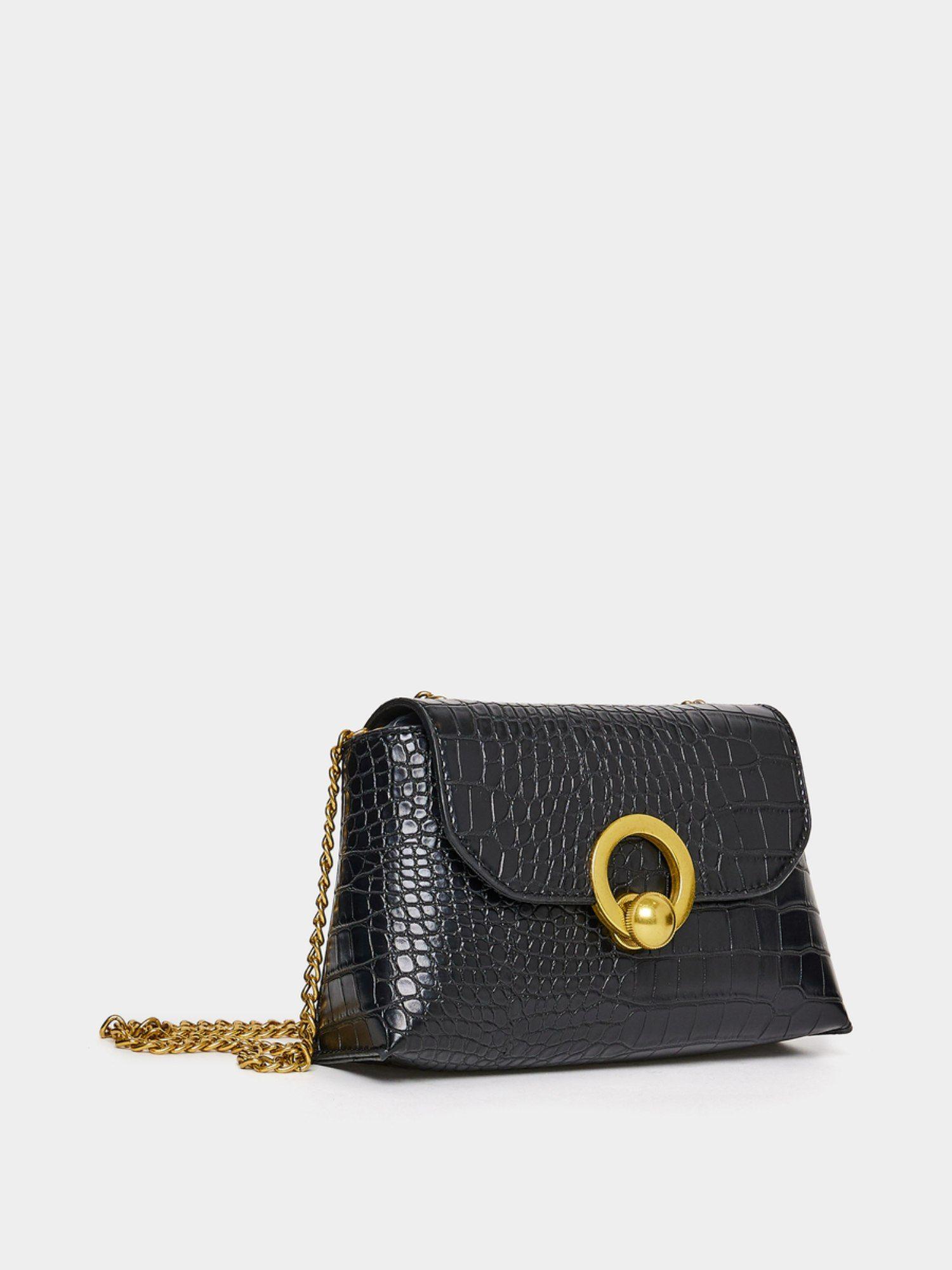 women textured cross body bag black pu