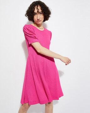 women textured fit & flare dress