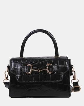 women textured gold snaffle detail bag