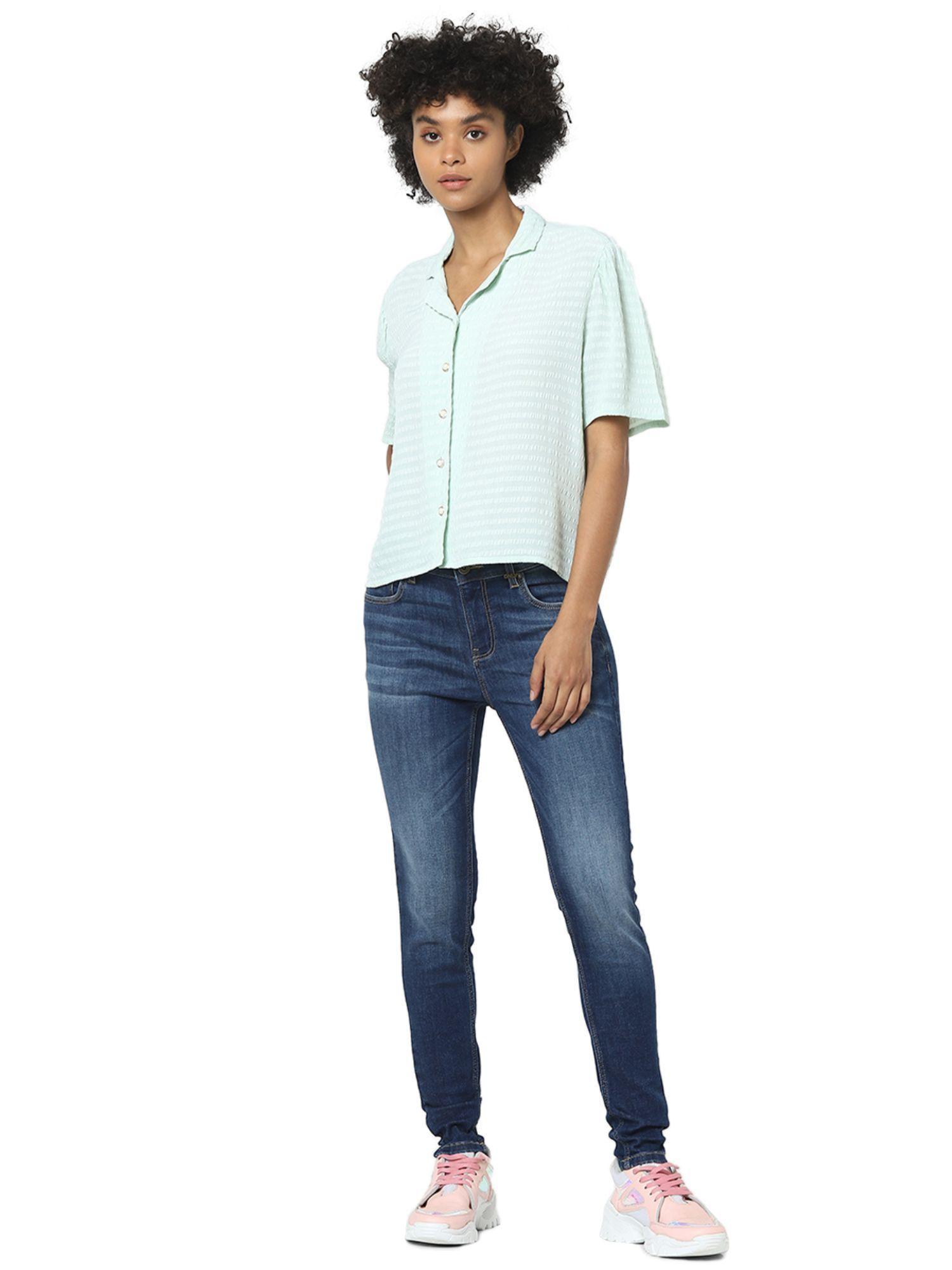 women textured green shirt