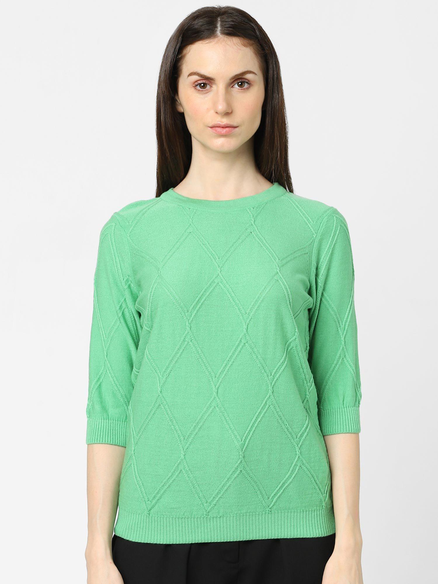 women textured green sweater