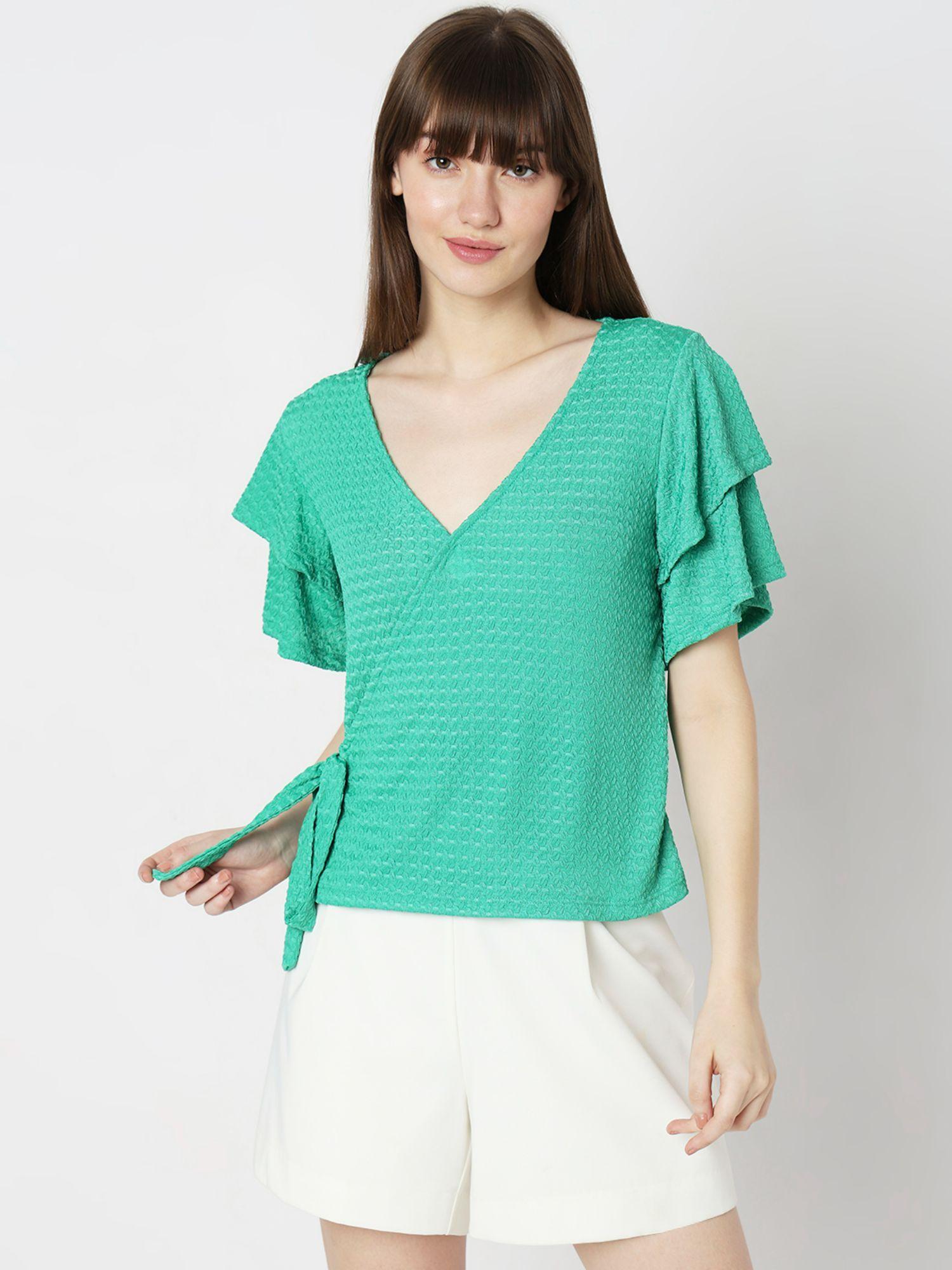 women textured green top