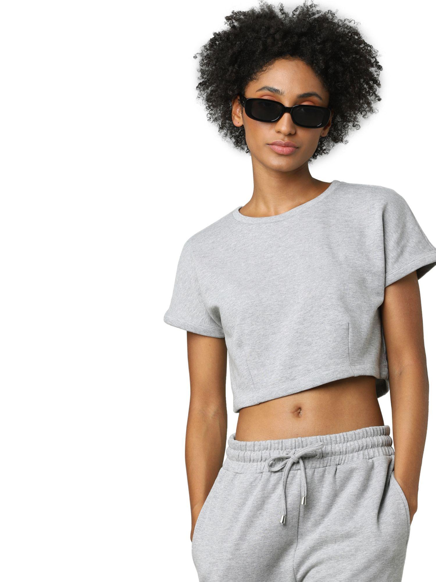 women textured grey crop top