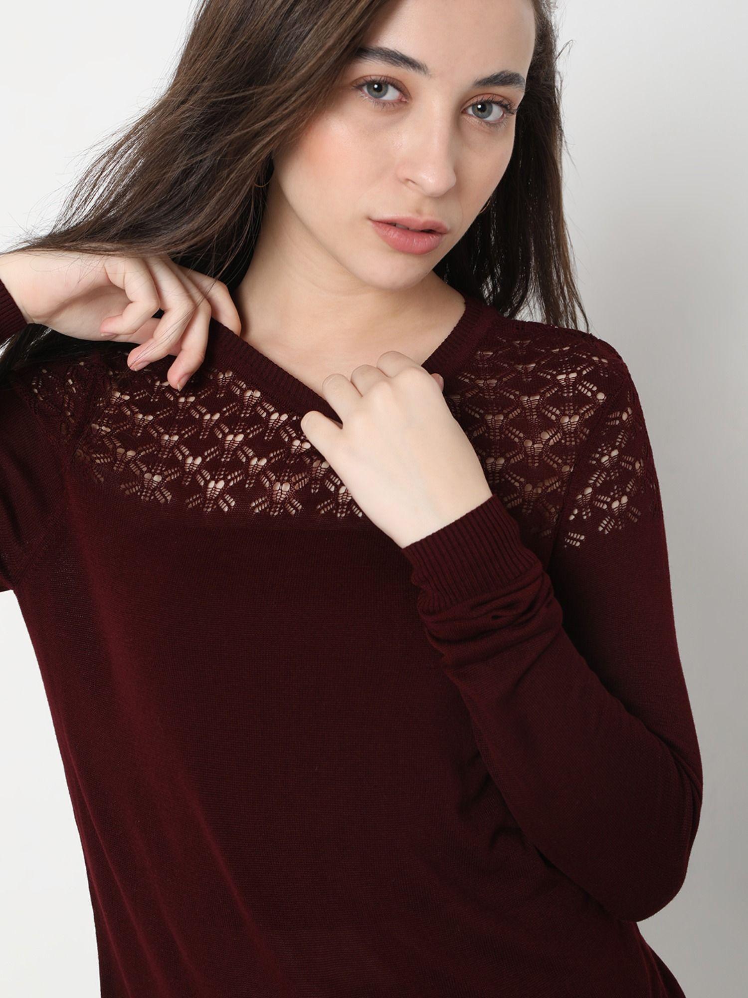 women textured maroon sweater