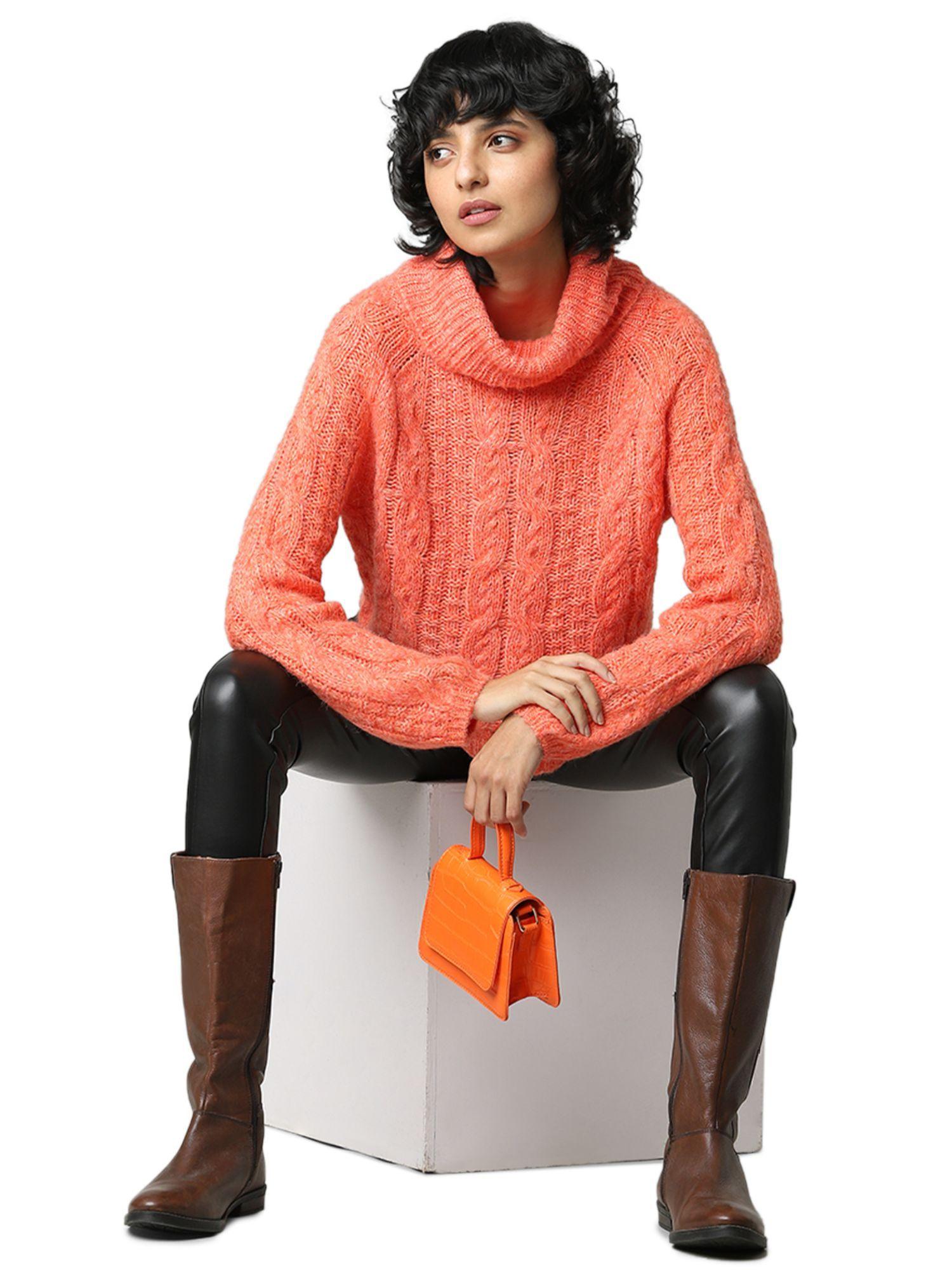 women textured orange sweater