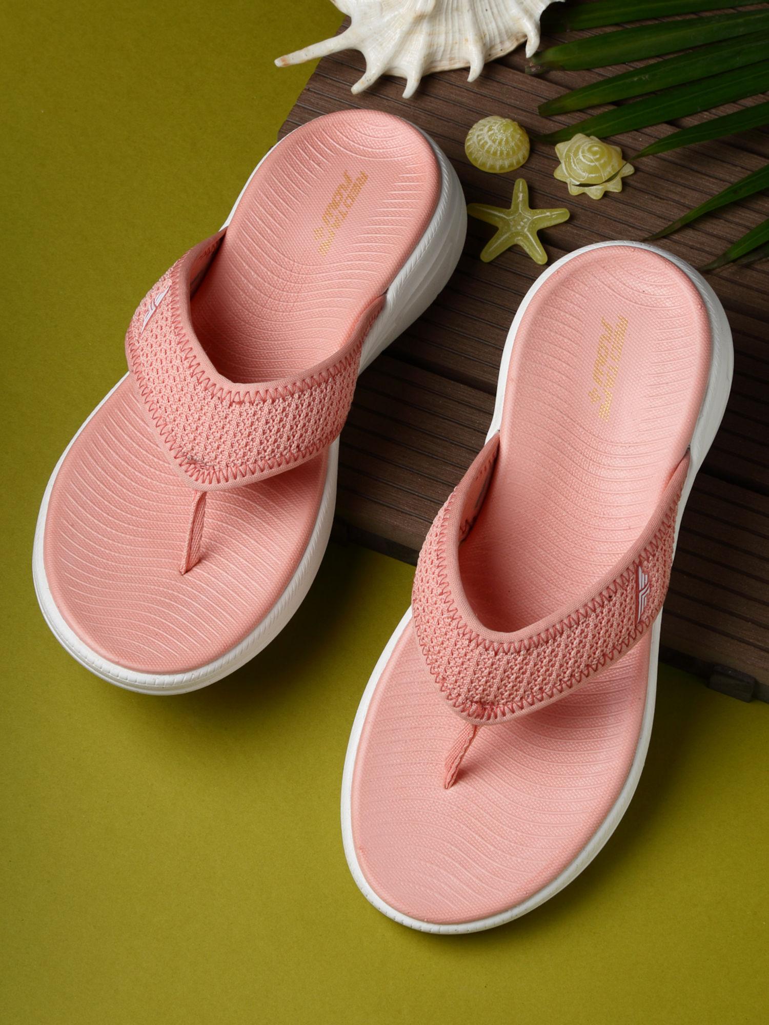 women textured pink thong sandals