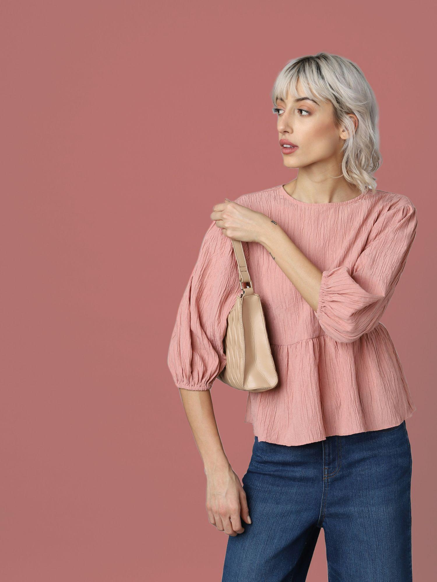 women textured pink top