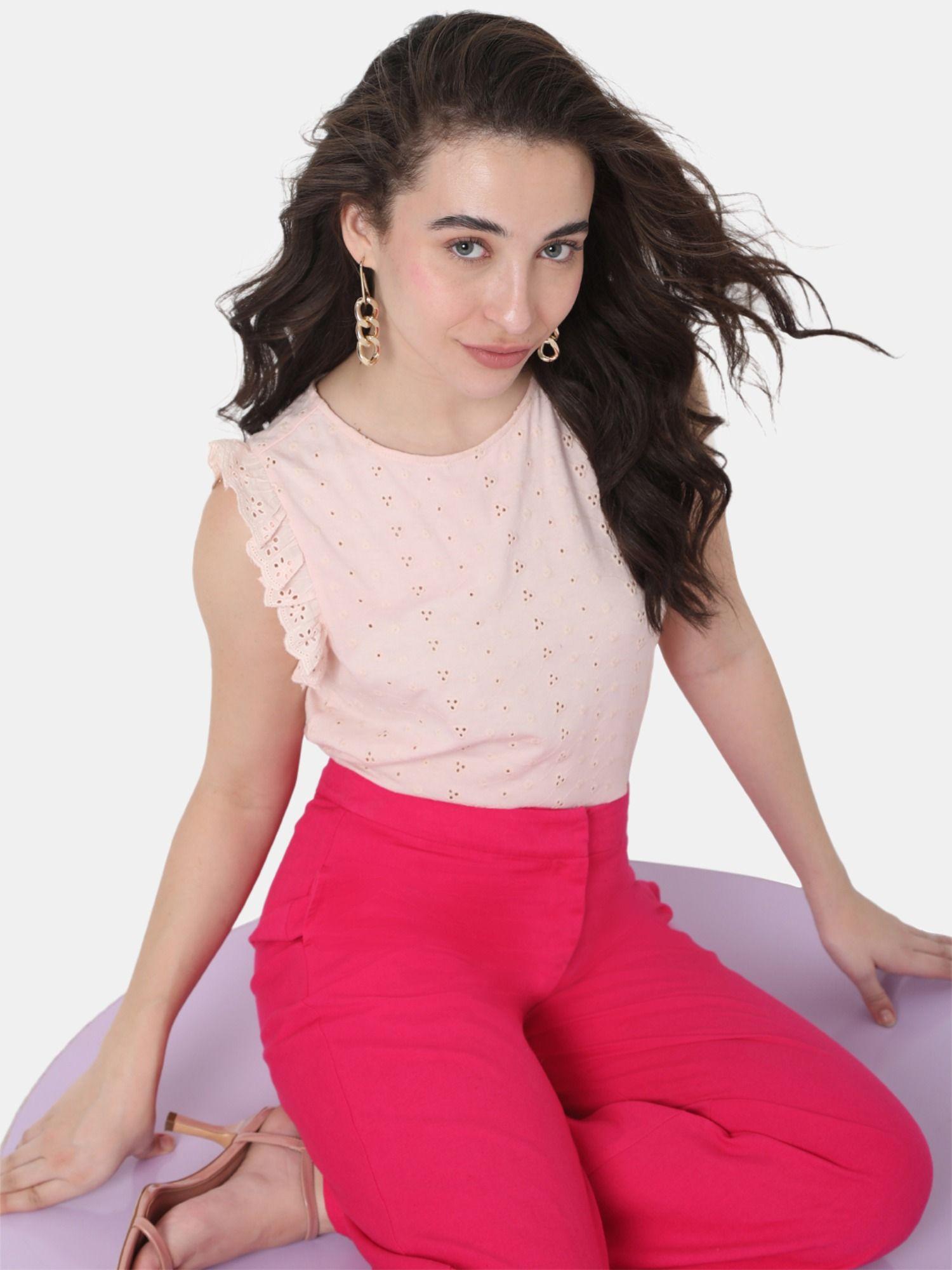 women textured pink top