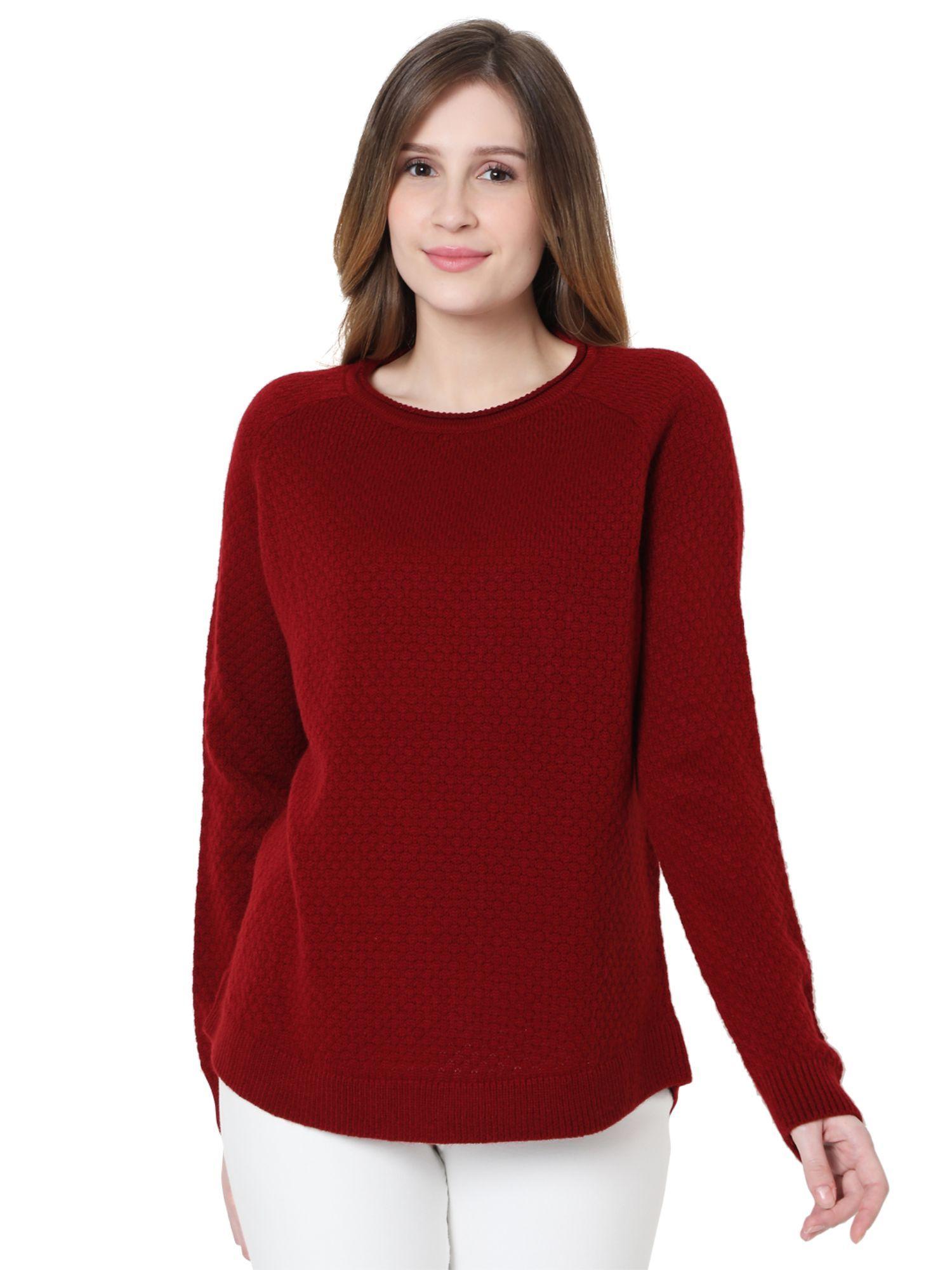 women textured red sweater