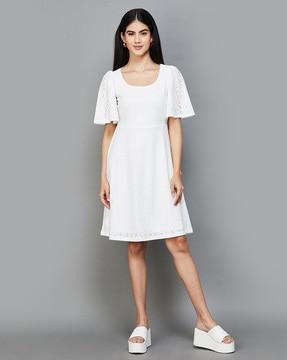 women textured round-neck a-line dress