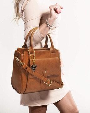 women textured satchel bag with detachable strap