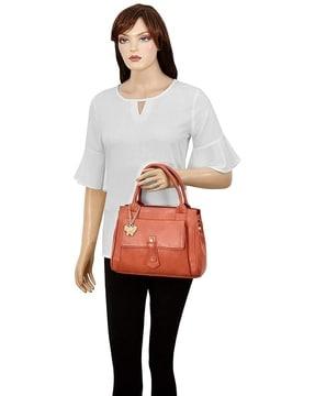 women textured satchel bag with dual strap