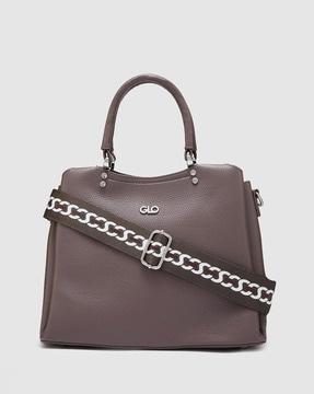 women textured satchel with detachable strap