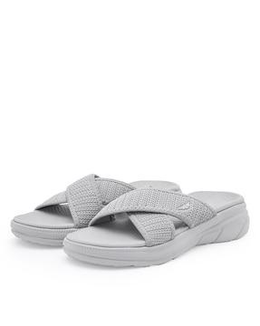 women textured slides with round toes