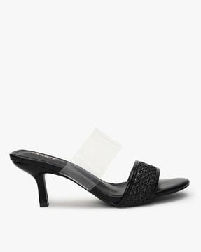 women textured slip-on black stilettos