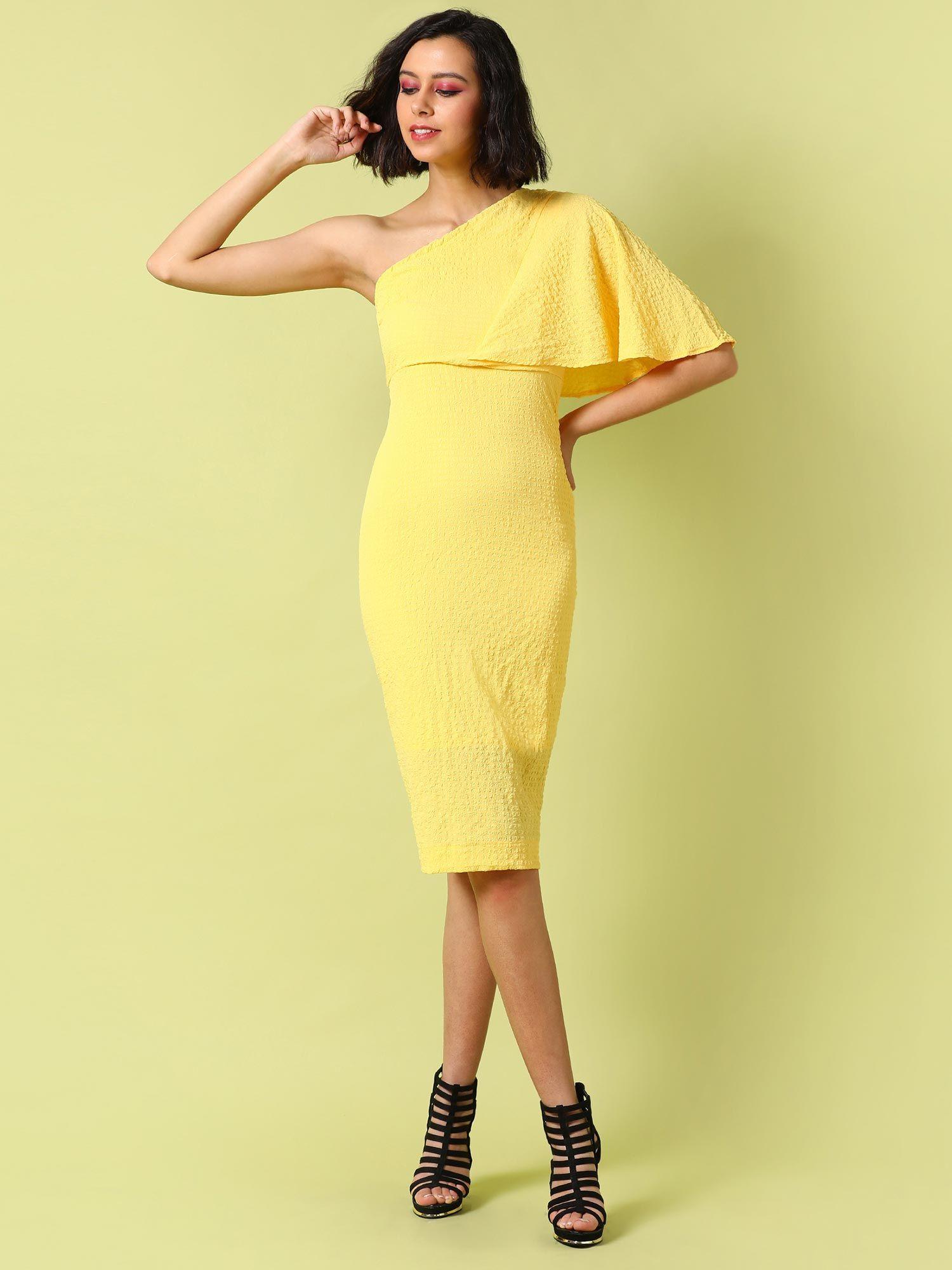 women textured stylish yellow casual dresses