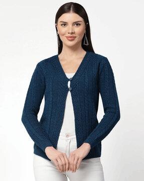 women textured v-neck cardigan with half-button closure