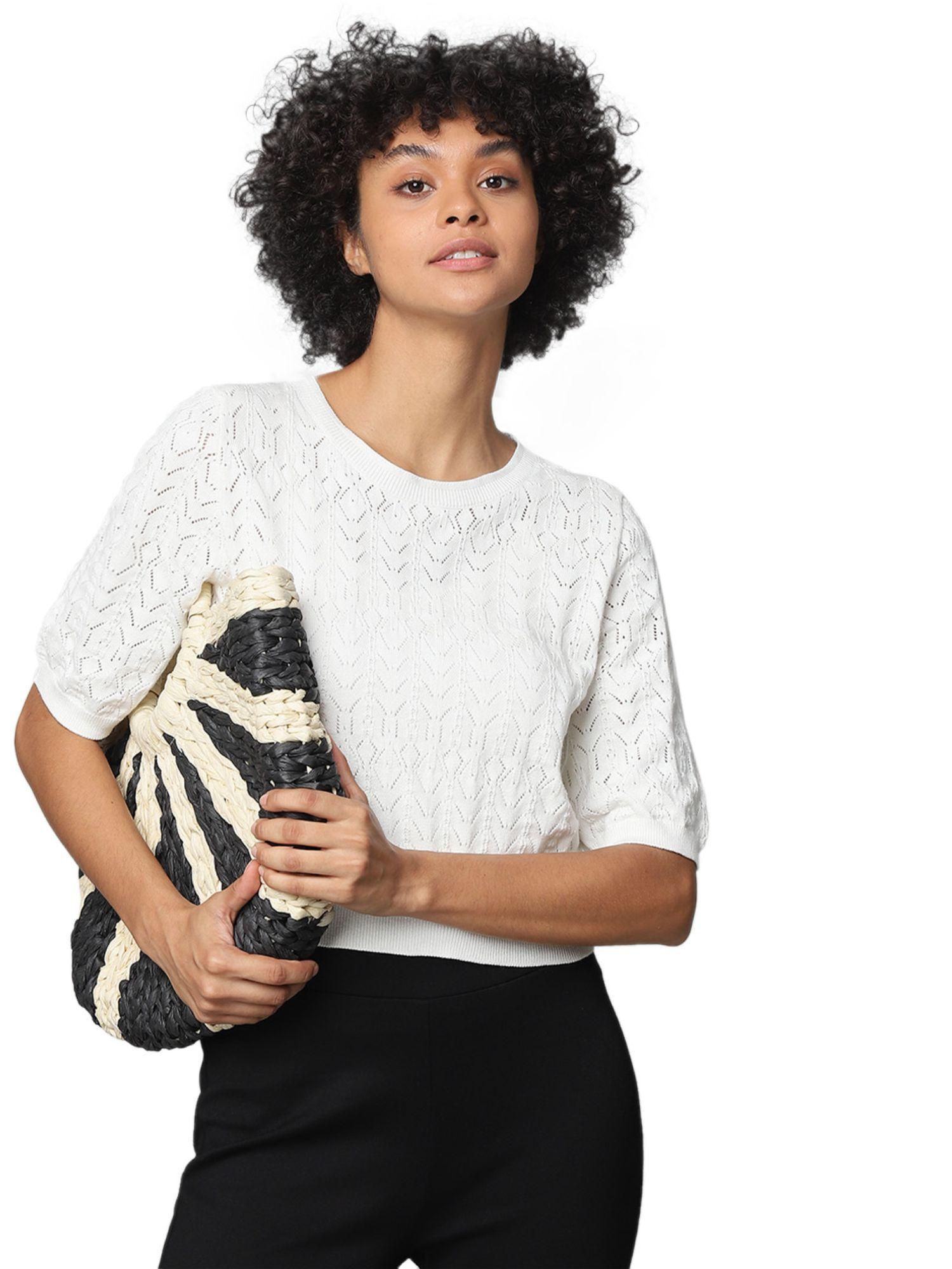 women textured white top