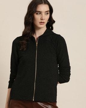 women textured zip-front hoodie