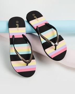 women thong-strap flip-flops with striped footbed