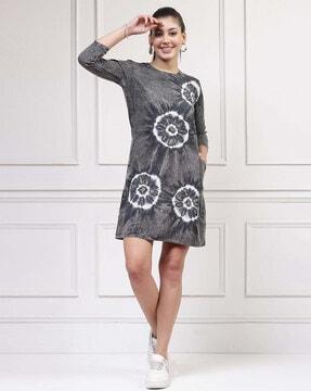 women tie & dye boat-neck a-line dress